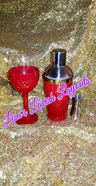 Cocktail shaker set and wine glass